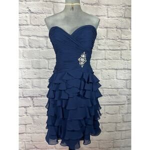 Gorgeous 80's Blue Prom Dress with Tiered Sheer Ruffle Hem & Sweetheart Neckline